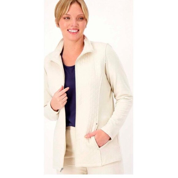 Sport Savvy French Terry Long Sleeve Quilted Tunic Jacket Size XXS Beige NEW - Picture 1 of 9